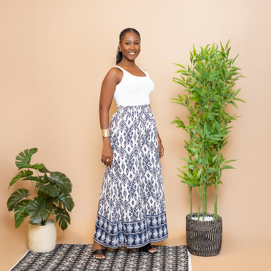 Blue Boho Pattern Palazzo Pants