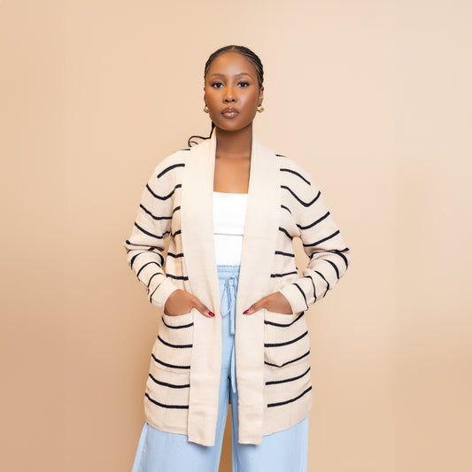 Black Stripe Shawl Neckline Cardigan