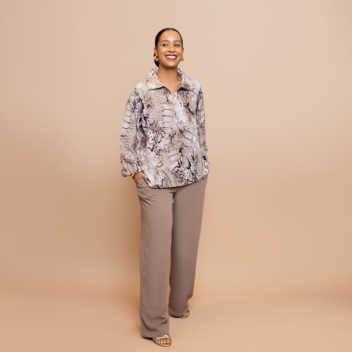 Two-Piece Blouse & Pant Set - Desert Snake Print