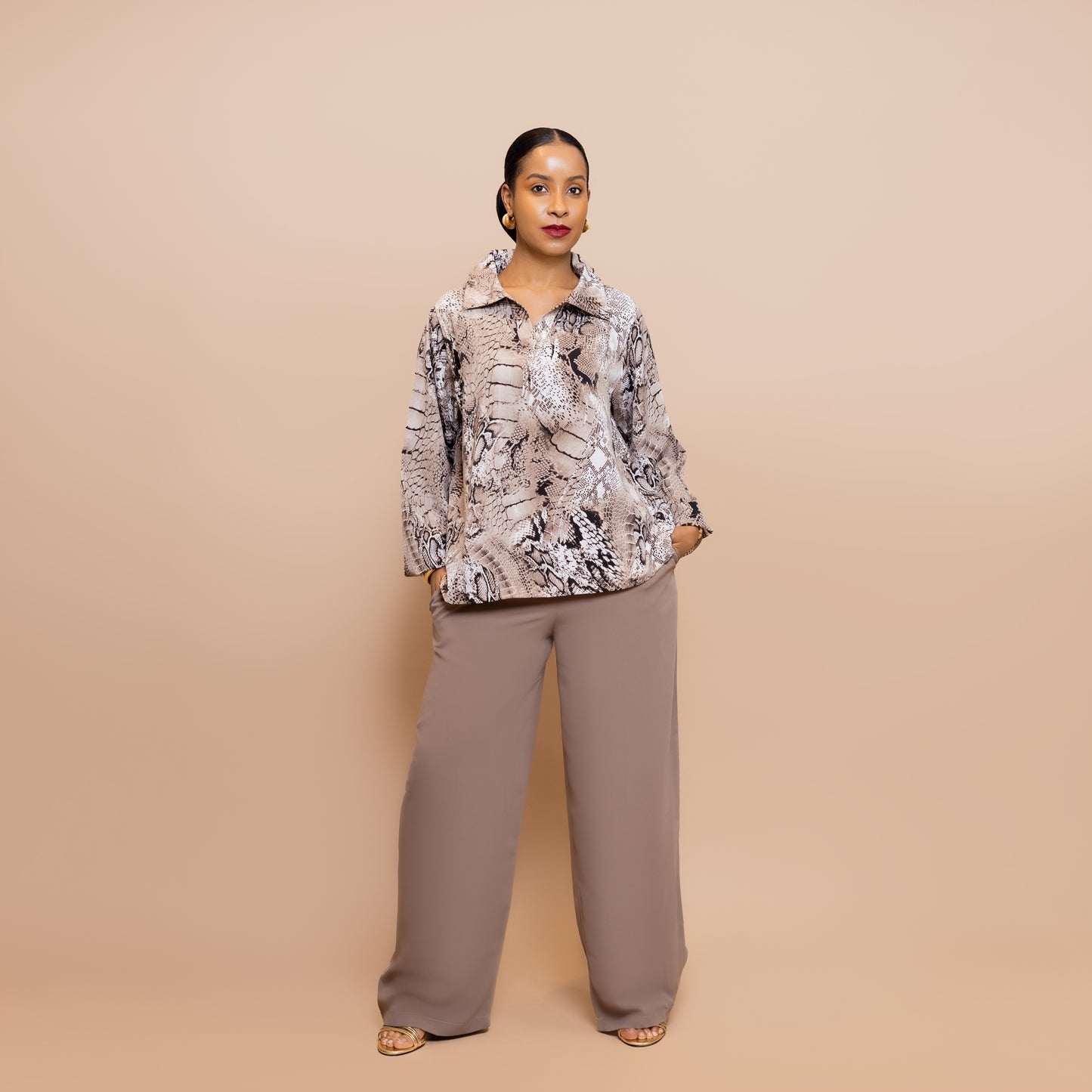 Two-Piece Blouse & Pant Set - Desert Snake Print