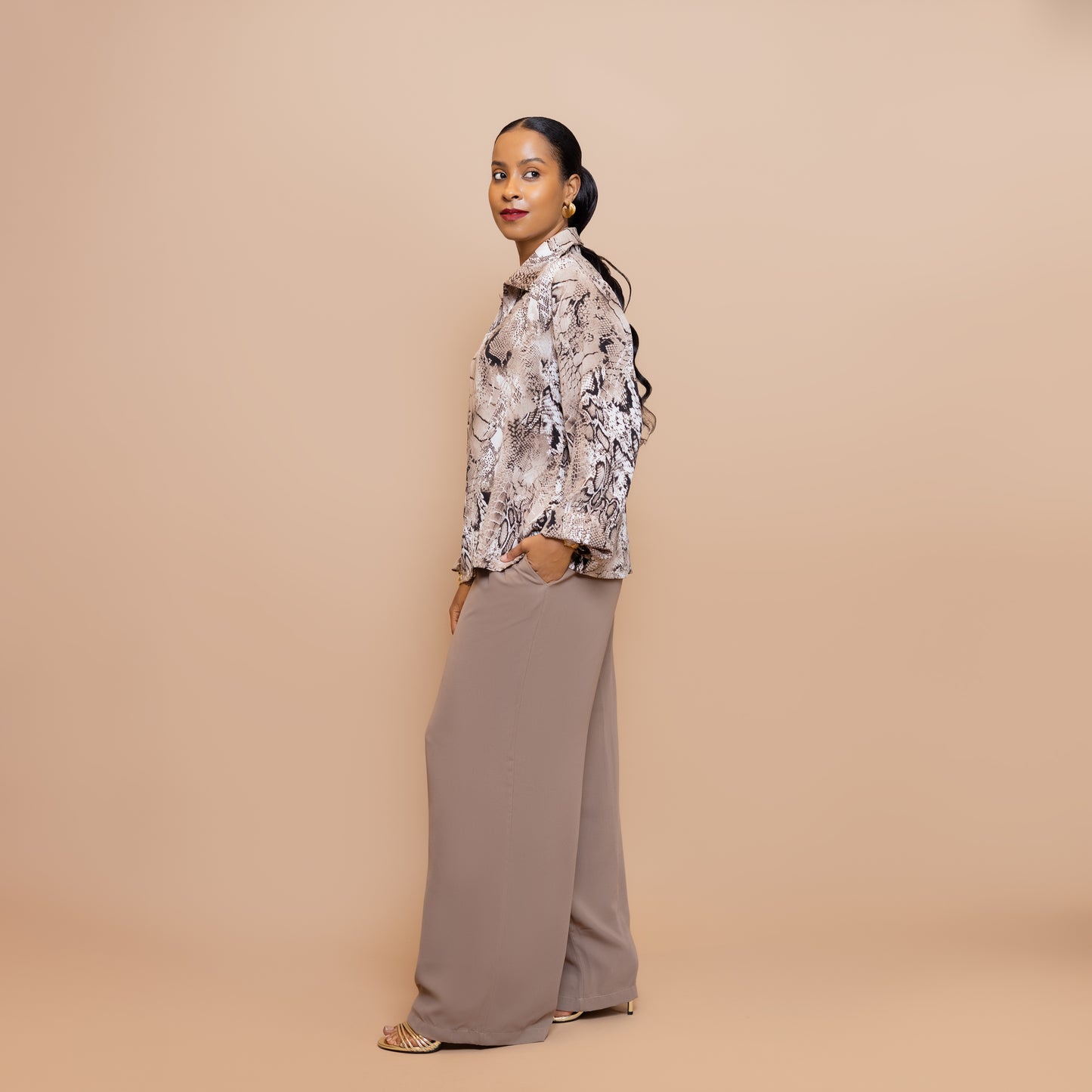 Two-Piece Blouse & Pant Set - Desert Snake Print