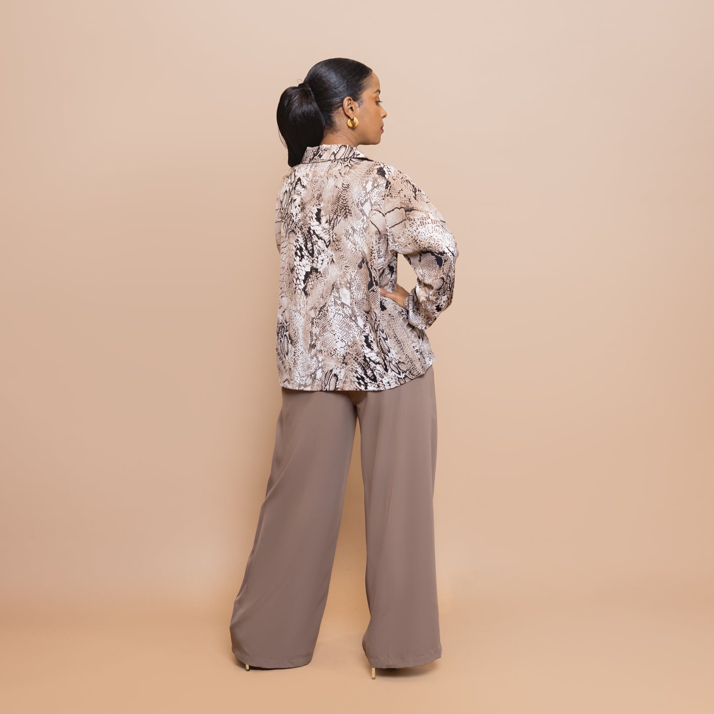 Two-Piece Blouse & Pant Set - Desert Snake Print