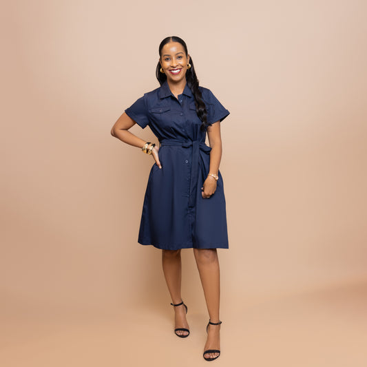 Safari Short Shirtdress - Navy Blue