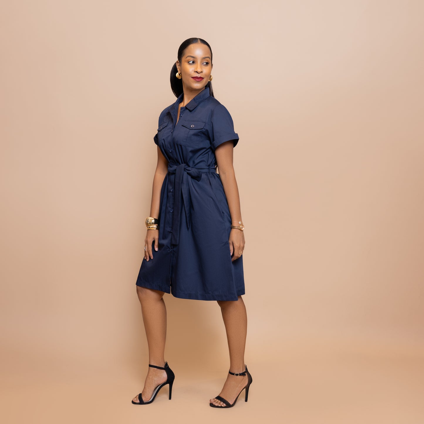 Safari Short Shirtdress - Navy Blue