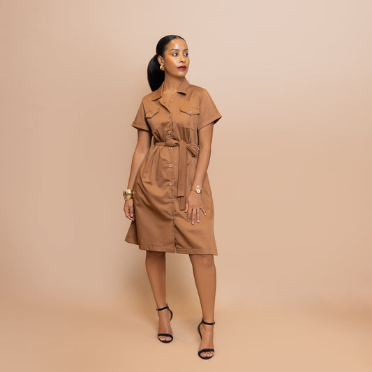 Safari Short Shirtdress - Brown