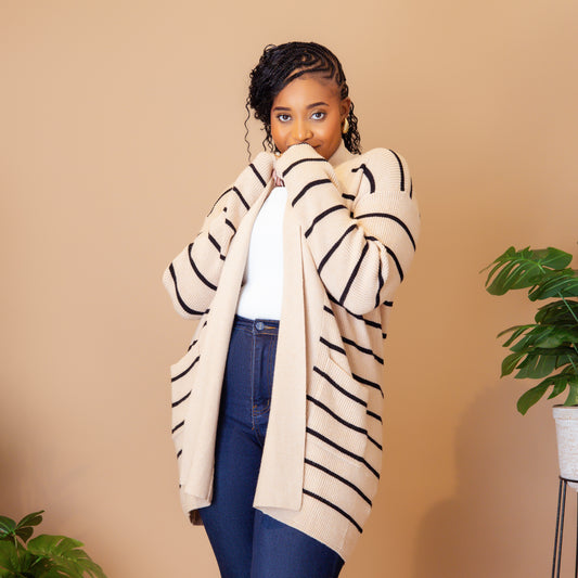 Black Stripe Shawl Neckline Cardigan