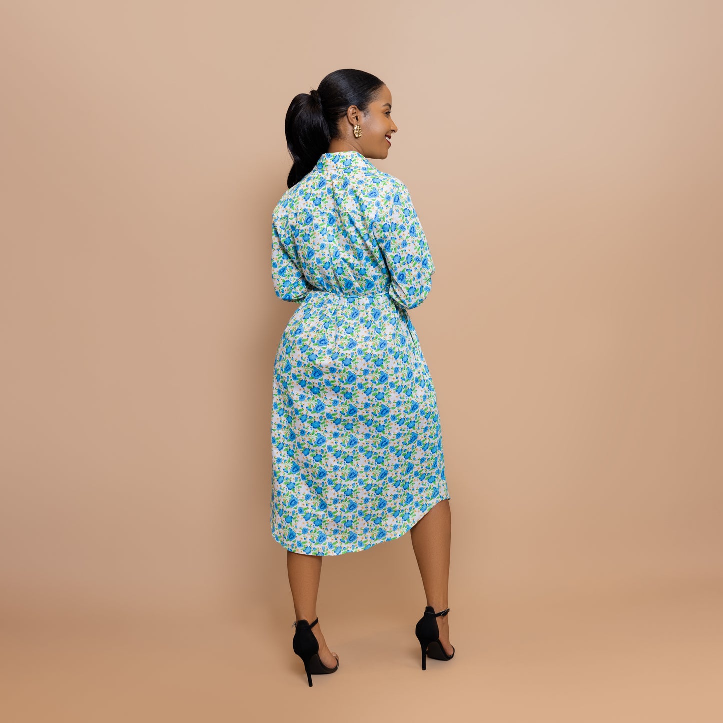 Classic Cotton Shirt Dress – Blue Floral