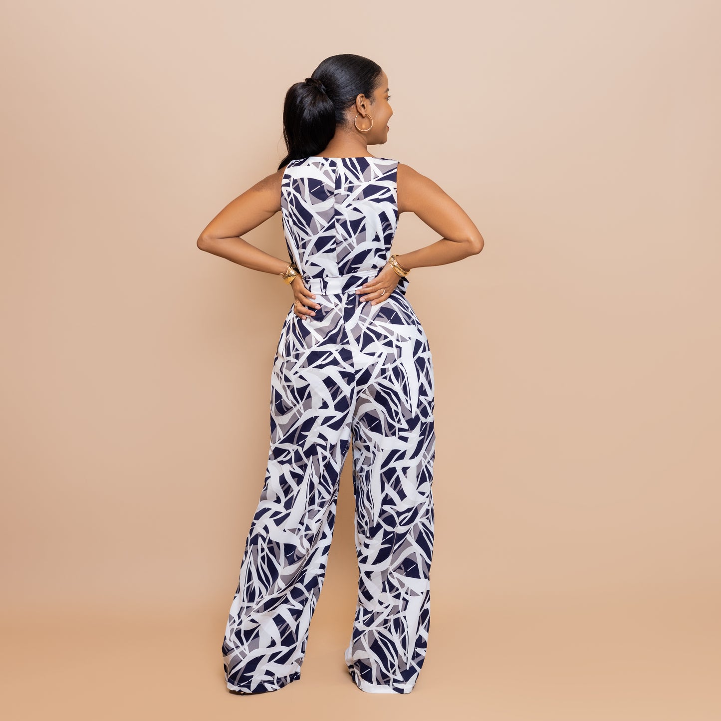 Sleeveless Wide-Leg Belted Jumpsuit - Blue