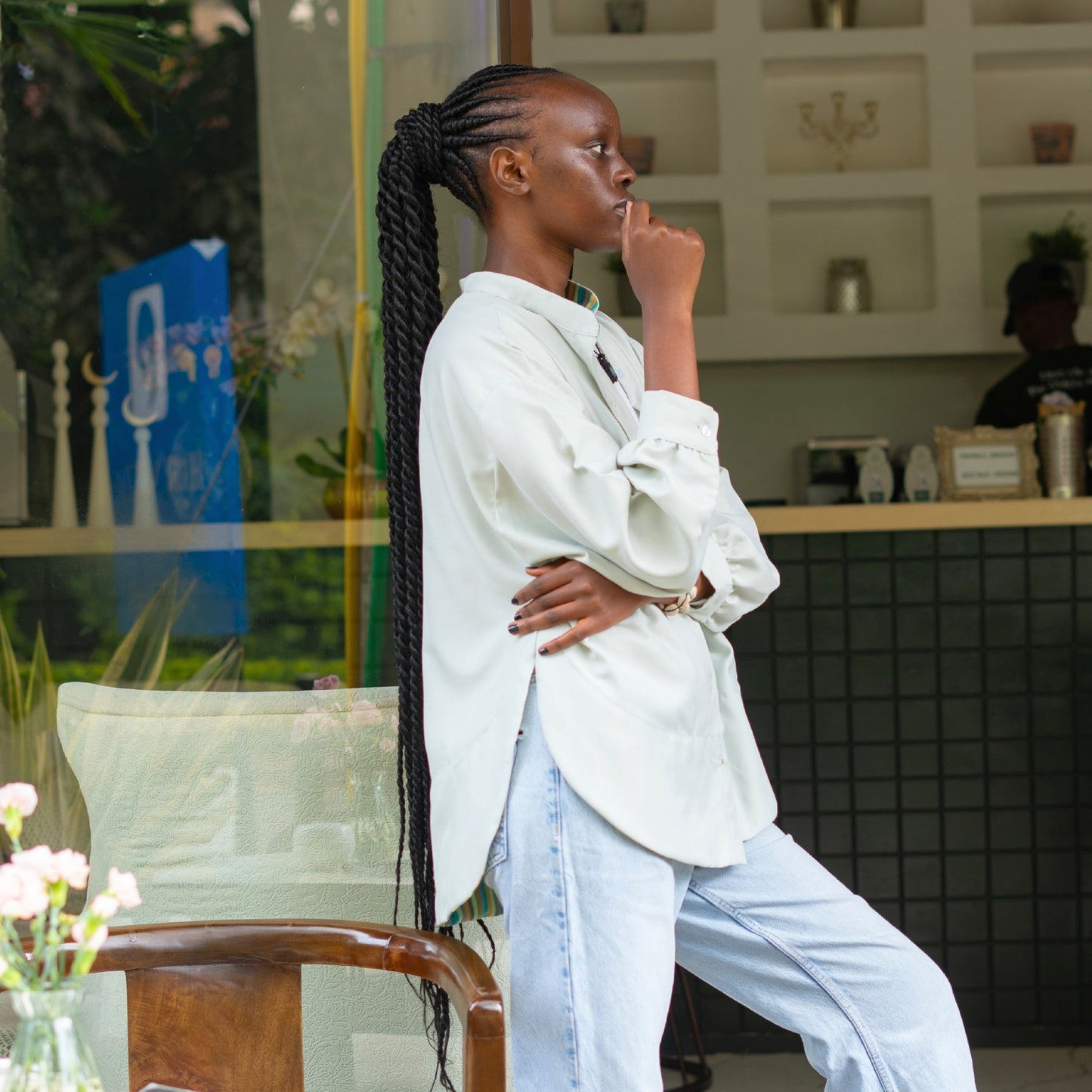 Classic Oversize Shirt with Contrast Panel - Soft Sage