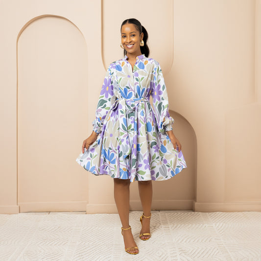 Nia Skater Mini Dress - Lavender Garden