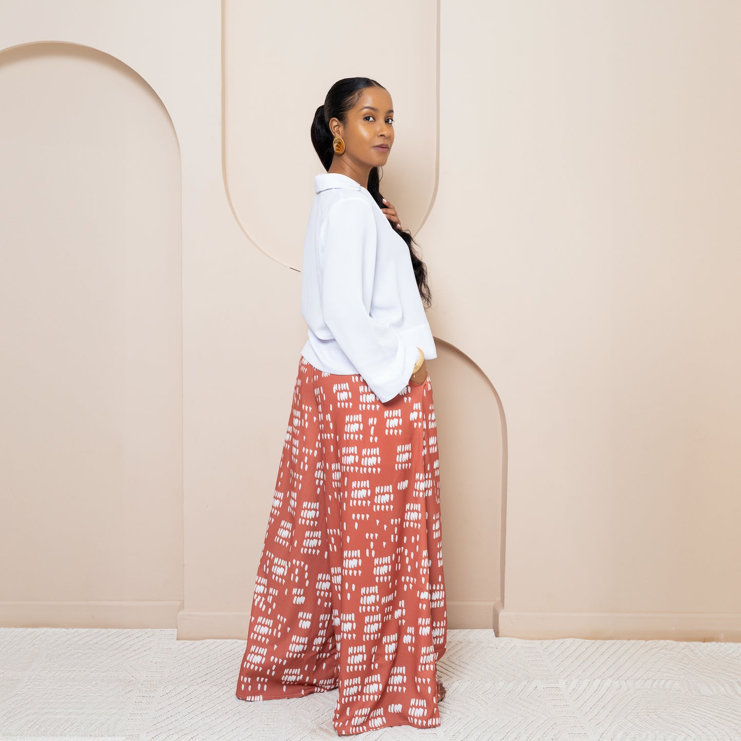Long Sleeve Buttoned Blouse + Ultra Flowy Wide Leg Pants