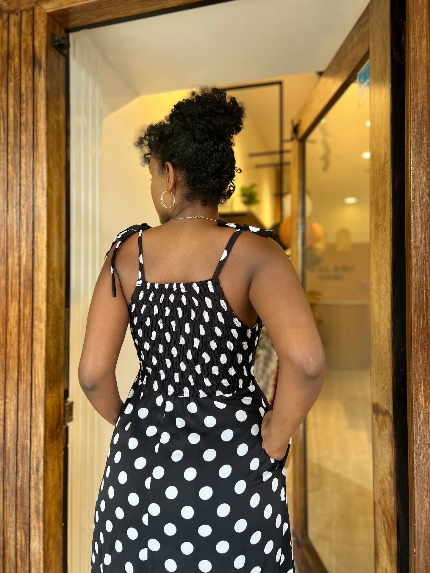 Black Polka Dot Midi Dress