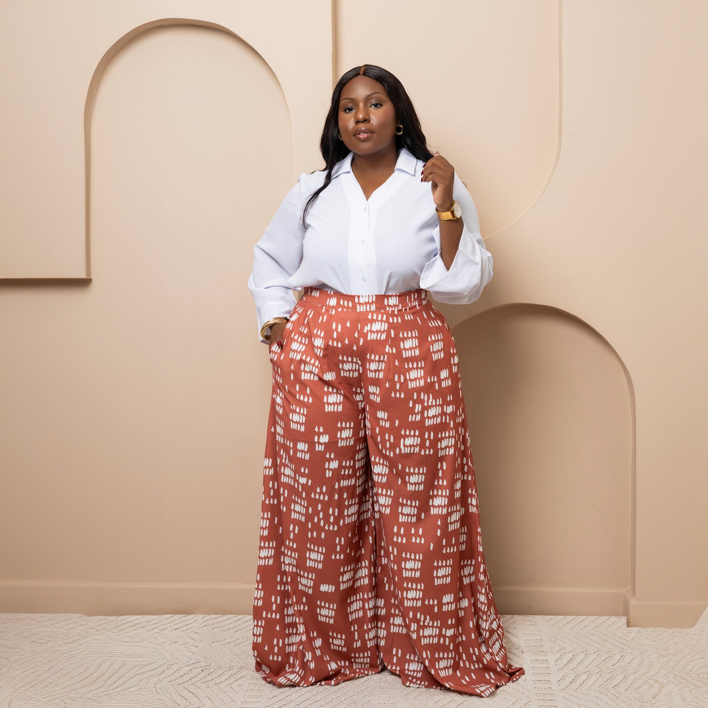 Long Sleeve Buttoned Blouse + Ultra Flowy Wide Leg Pants