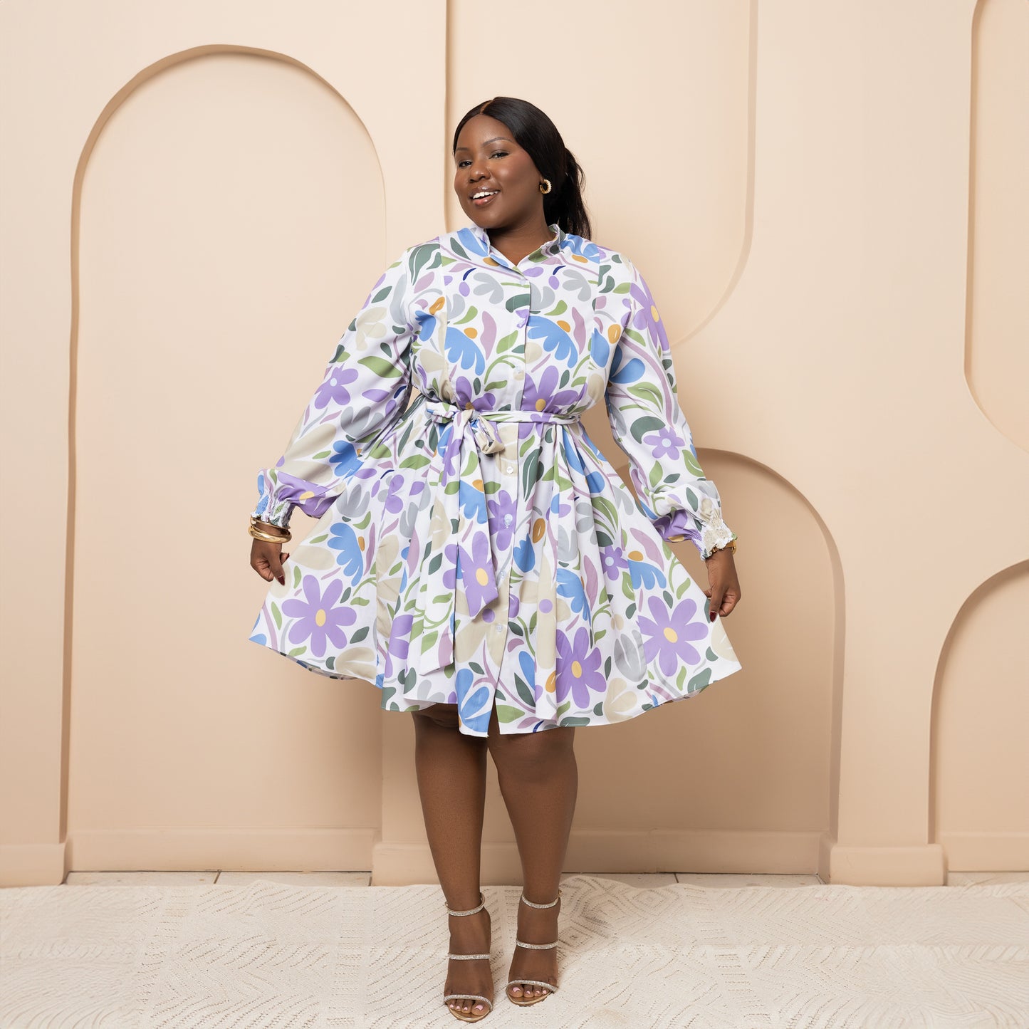 Nia Skater Mini Dress - Lavender Garden