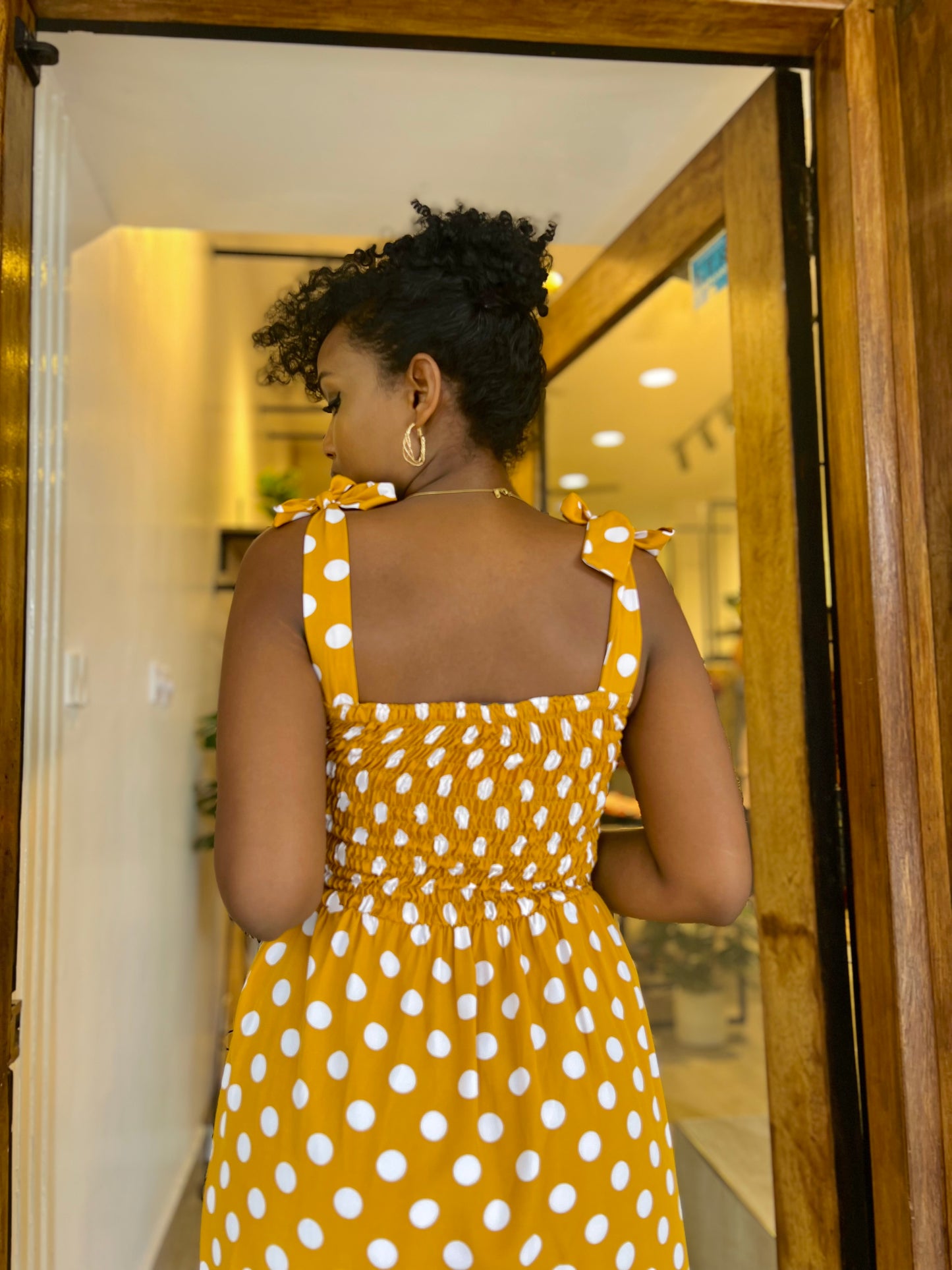 Mustard Polka Dot Midi Dress