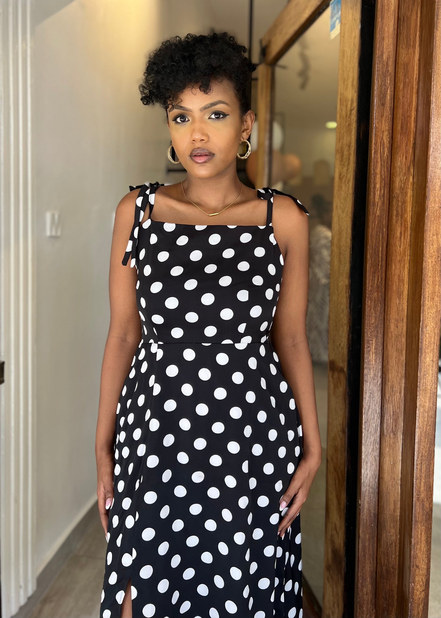 Black Polka Dot Midi Dress