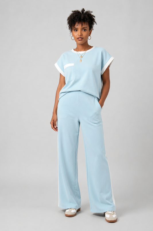 Travel Set with Contrast Trim - Mist Blue