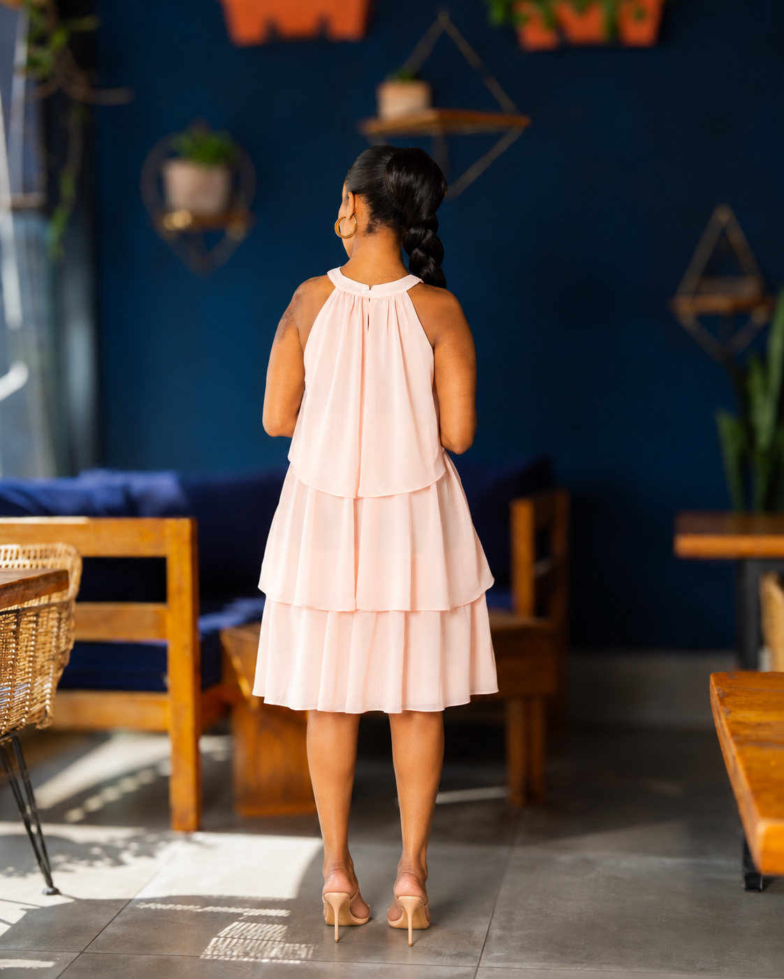Layered Halter Short Dress - Baby Pink