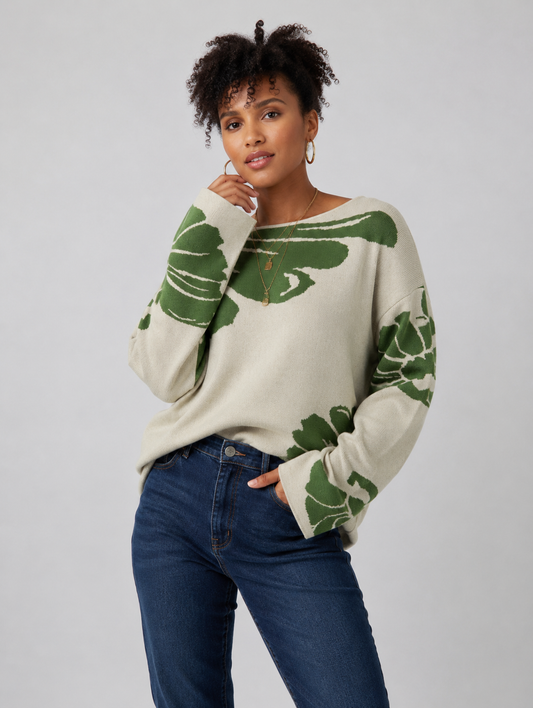 Bloom Knit Sweater - Olive Green Floral