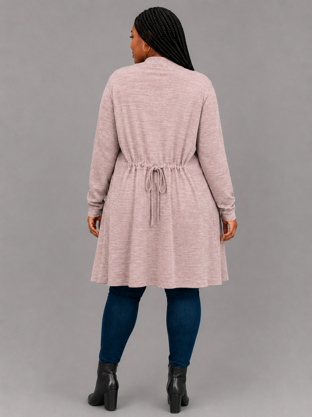 Open Front Tunic Back Cardigan with Pockets - Dusty Rose