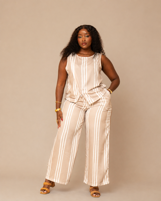 Asymmetric Co-ord Set - Taupe Stripe