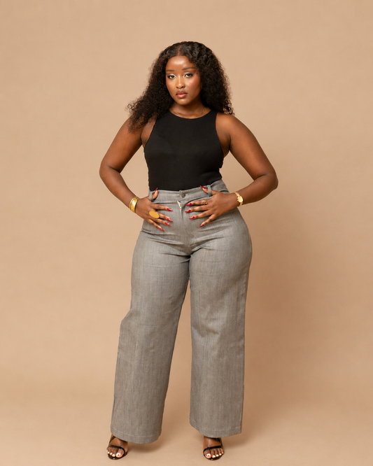 High Waist Denim Jeans - Stone Grey