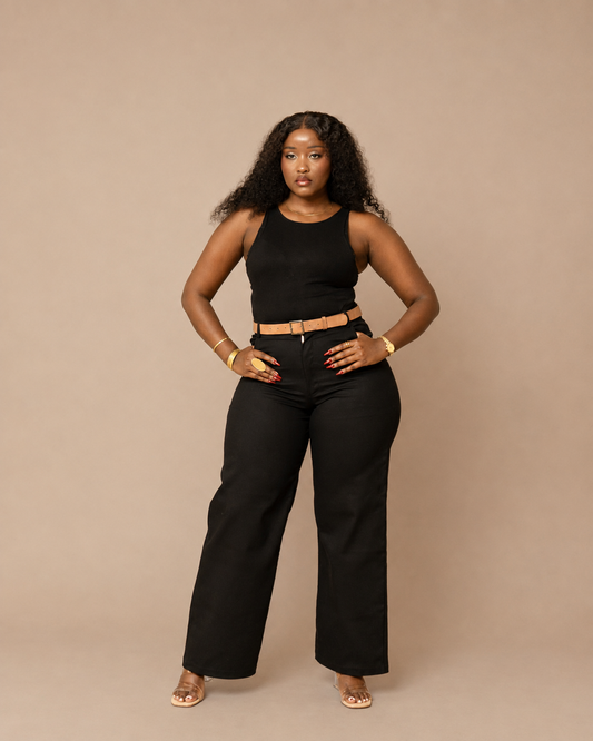 High Waist Denim Jeans - Black