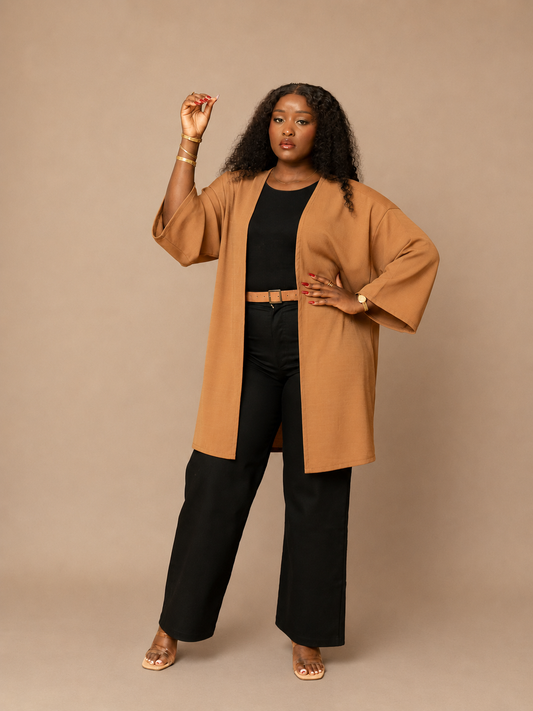 Open Front Kimono - Camel