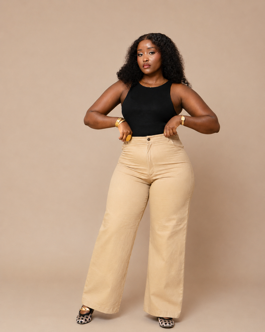 High Waist Denim Jeans - Beige