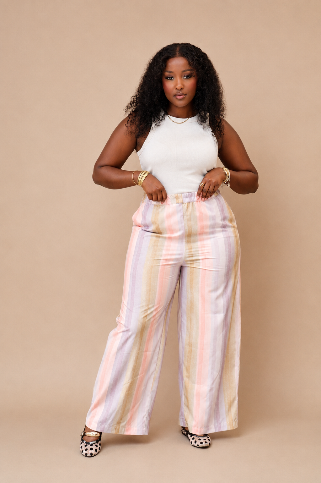 Wide Leg Palazzo Pants - Pastel Stripe