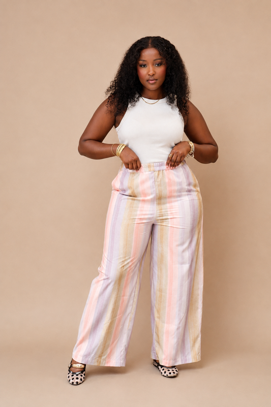 Wide Leg Palazzo Pants - Pastel Stripe