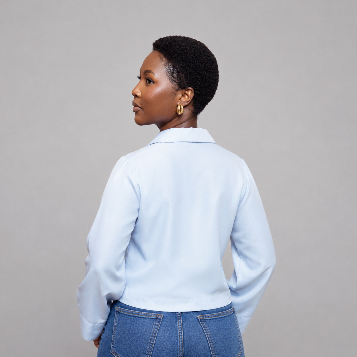 Long Sleeve Buttoned Blouse - Powder Blue