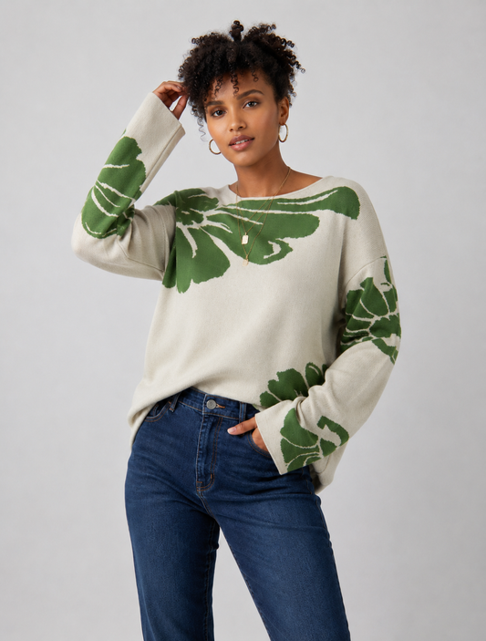 Bloom Knit Sweater - Olive Green Floral
