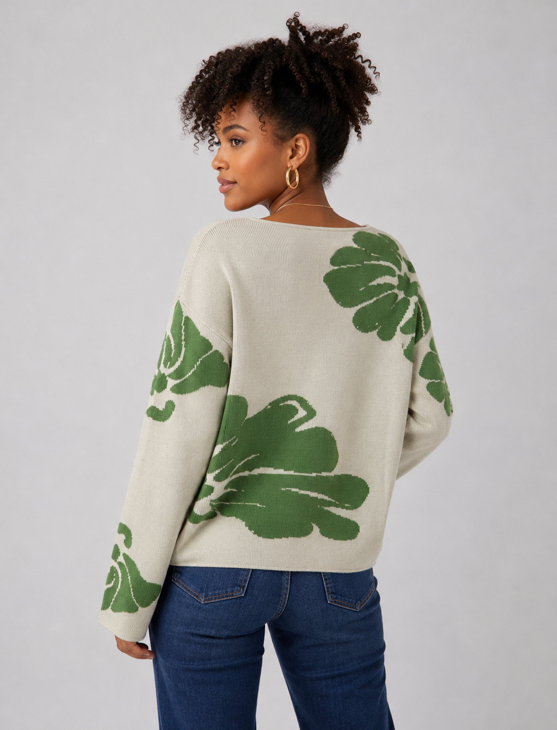 Bloom Knit Sweater - Olive Green Floral