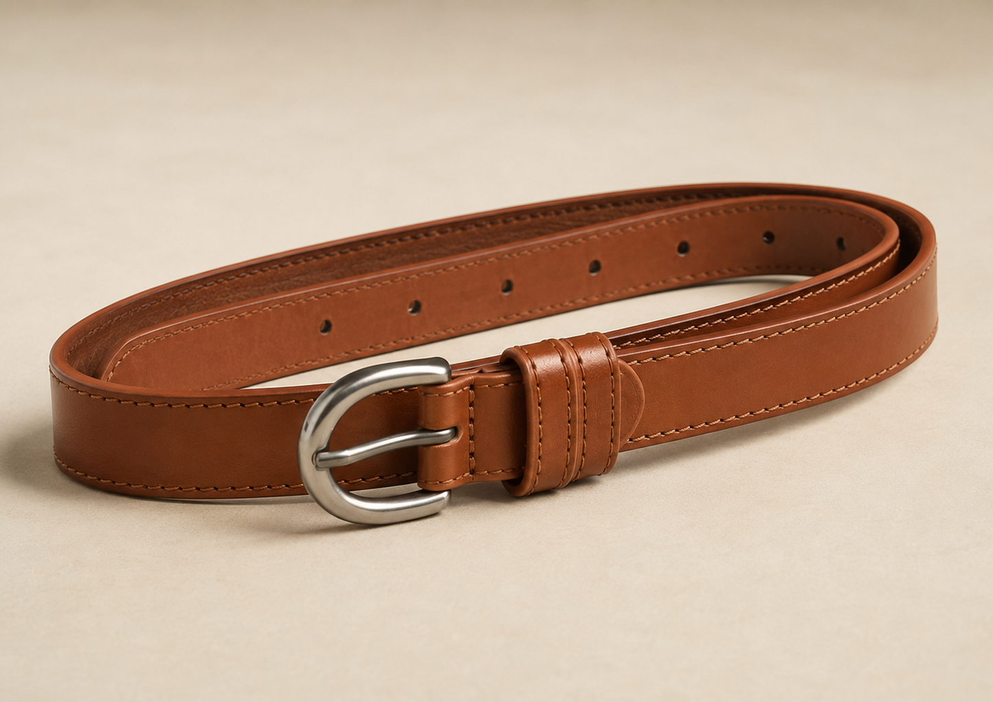 Slim PU Leather Buckle Belt – Brown