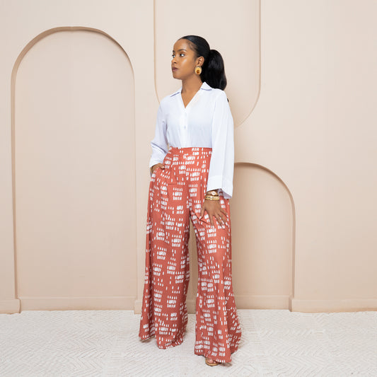 Long Sleeve Buttoned Blouse + Ultra Flowy Wide Leg Pants
