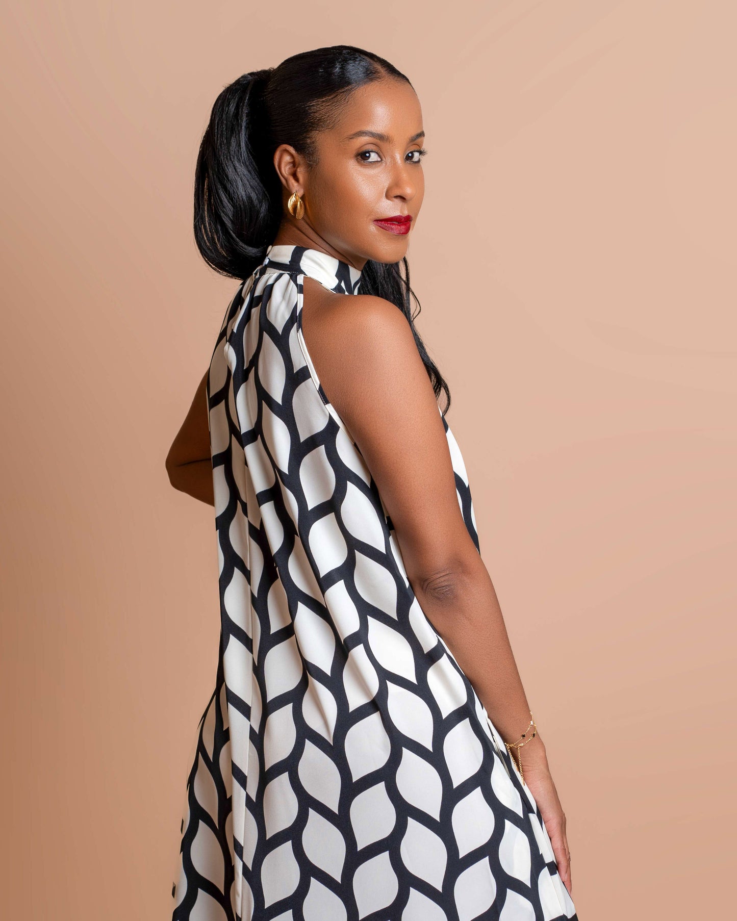 Halter Neck Maxi Dress - Abstract Wave