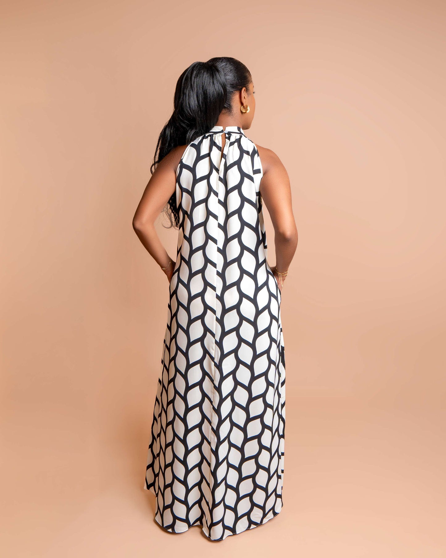 Halter Neck Maxi Dress - Abstract Wave