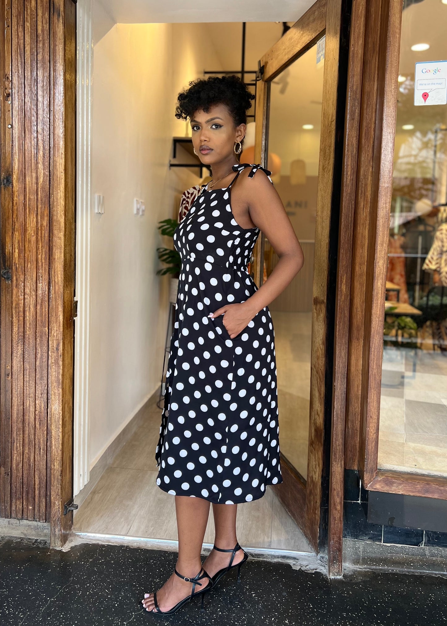 Black Polka Dot Midi Dress