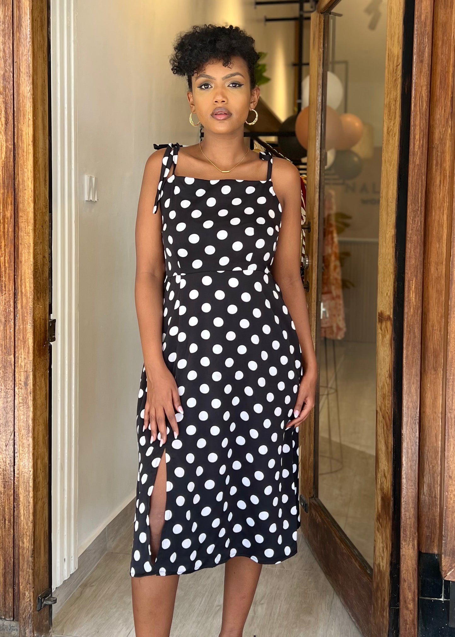 Black Polka Dot Midi Dress