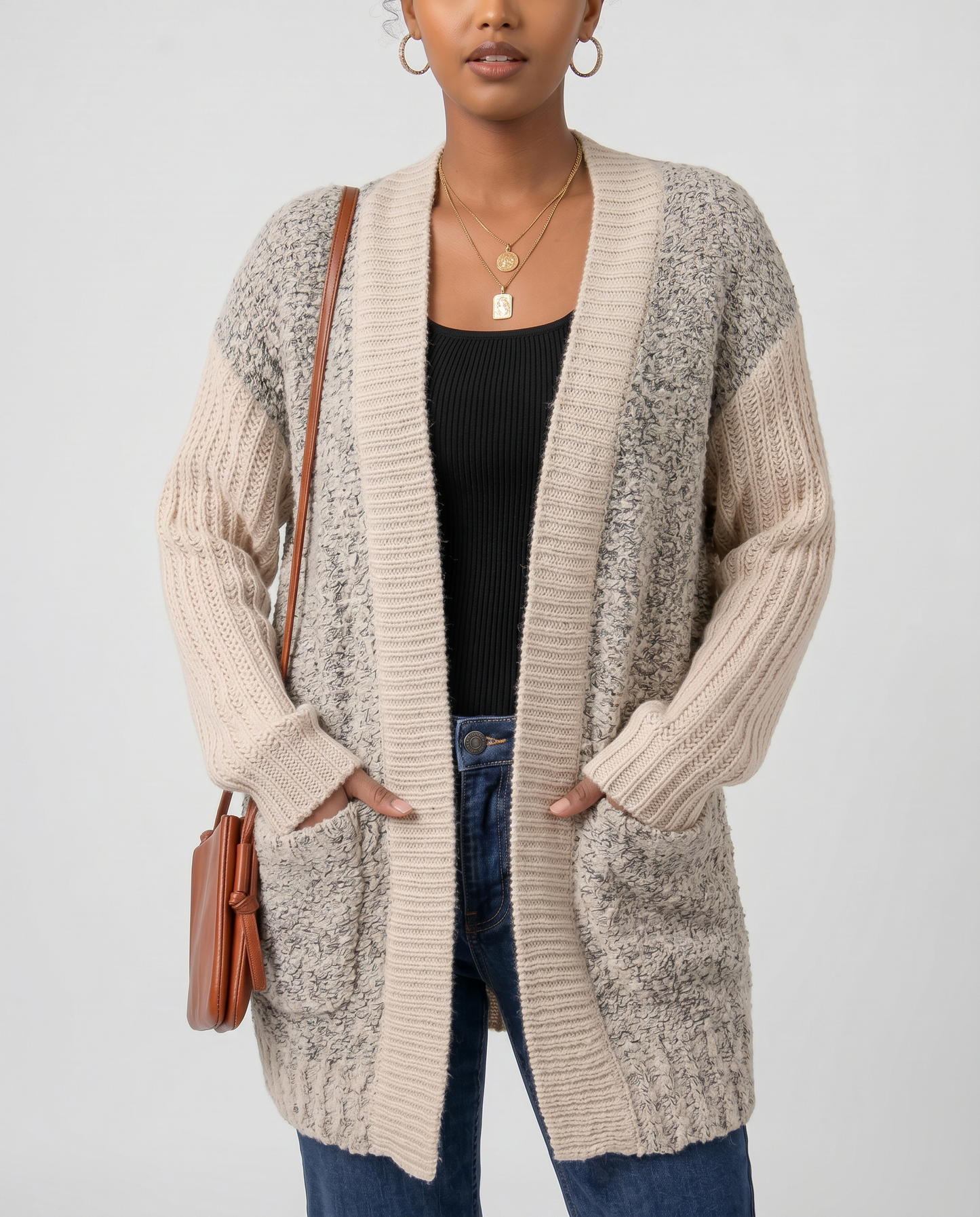 Cosy Contrast Knit Cardigan