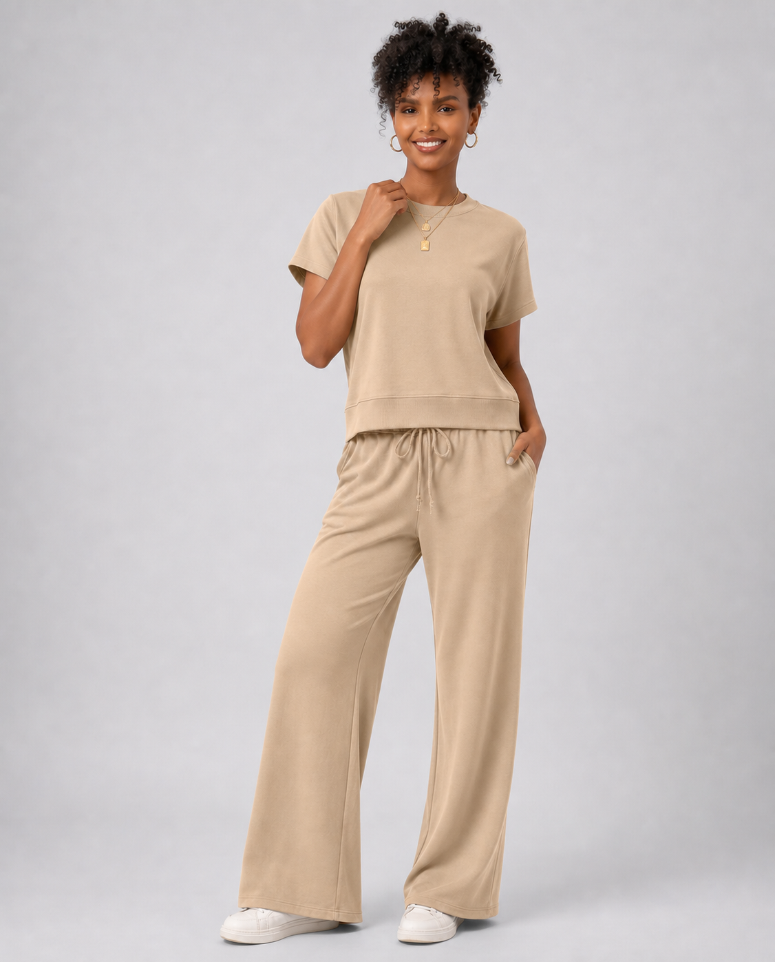 Wide Leg Travel Set - Beige