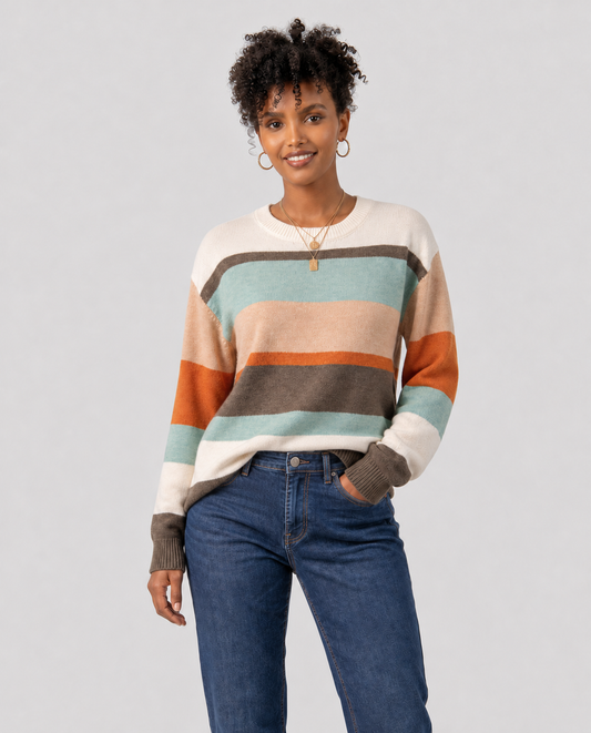 Striped Color Block Knit Drop Shoulder Sweater