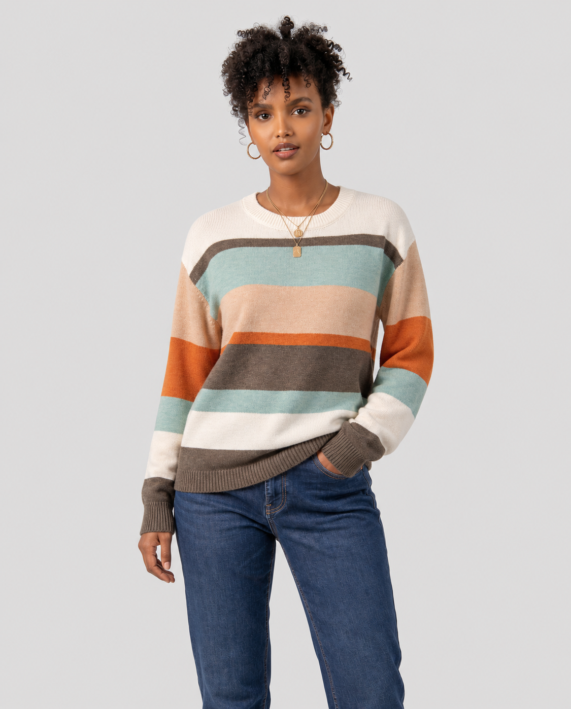 Striped Color Block Knit Drop Shoulder Sweater