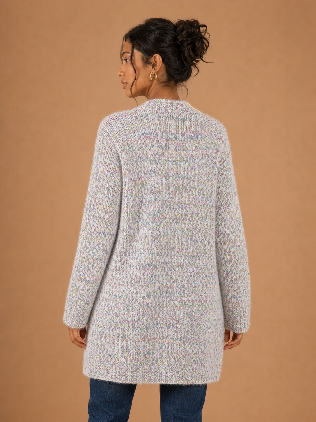 Fuzzy Open Front Knit Cardigan - Butter Yellow Confetti