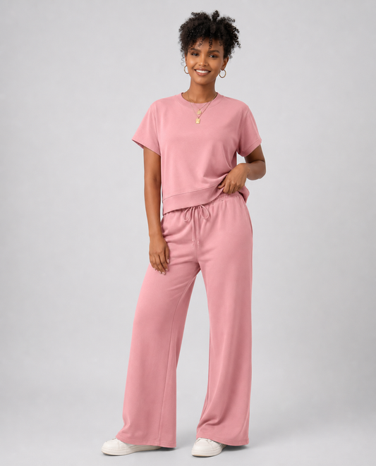 Wide Leg Travel Set - Blush Pink