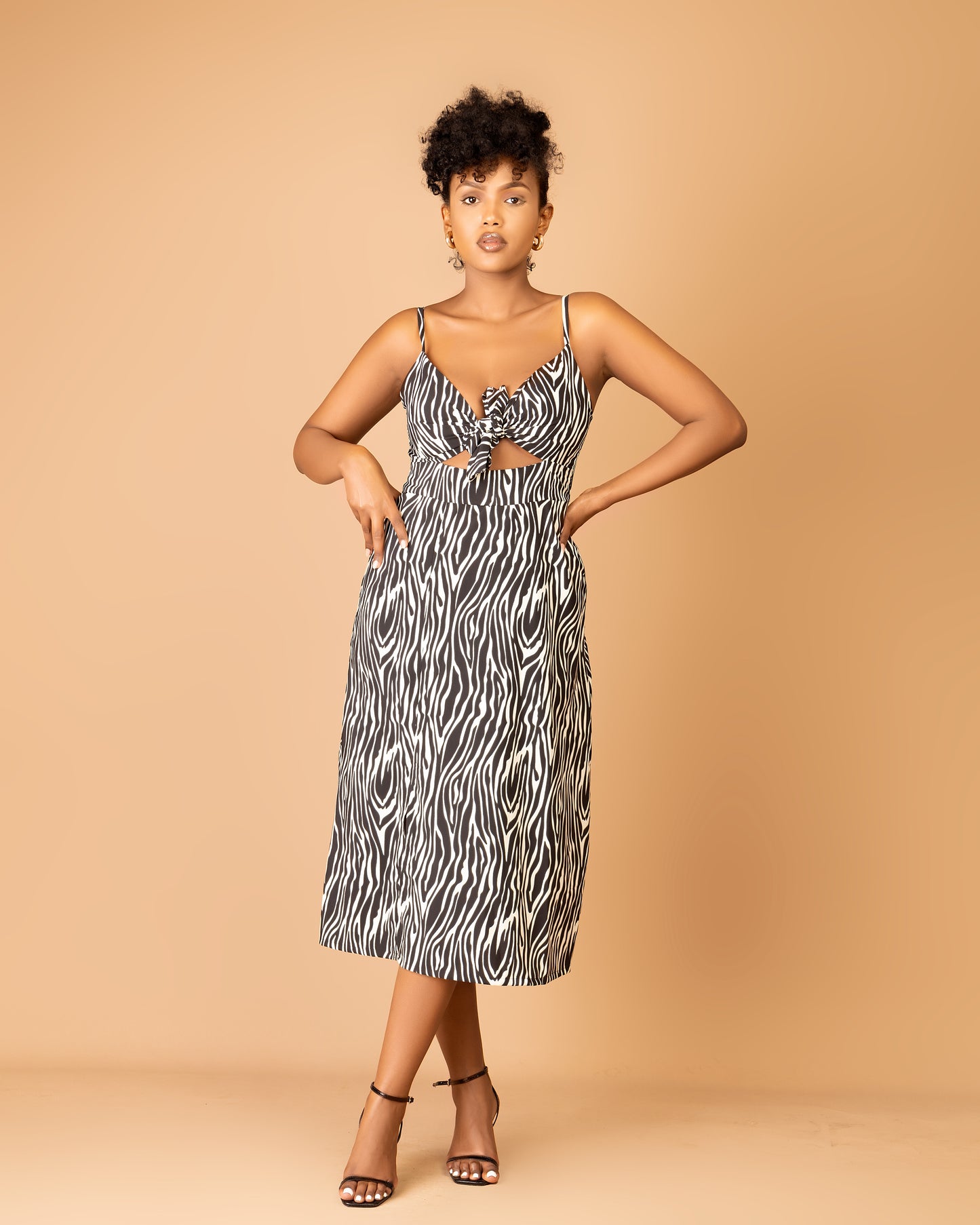 Tiger Print Front Tie Midi Dress