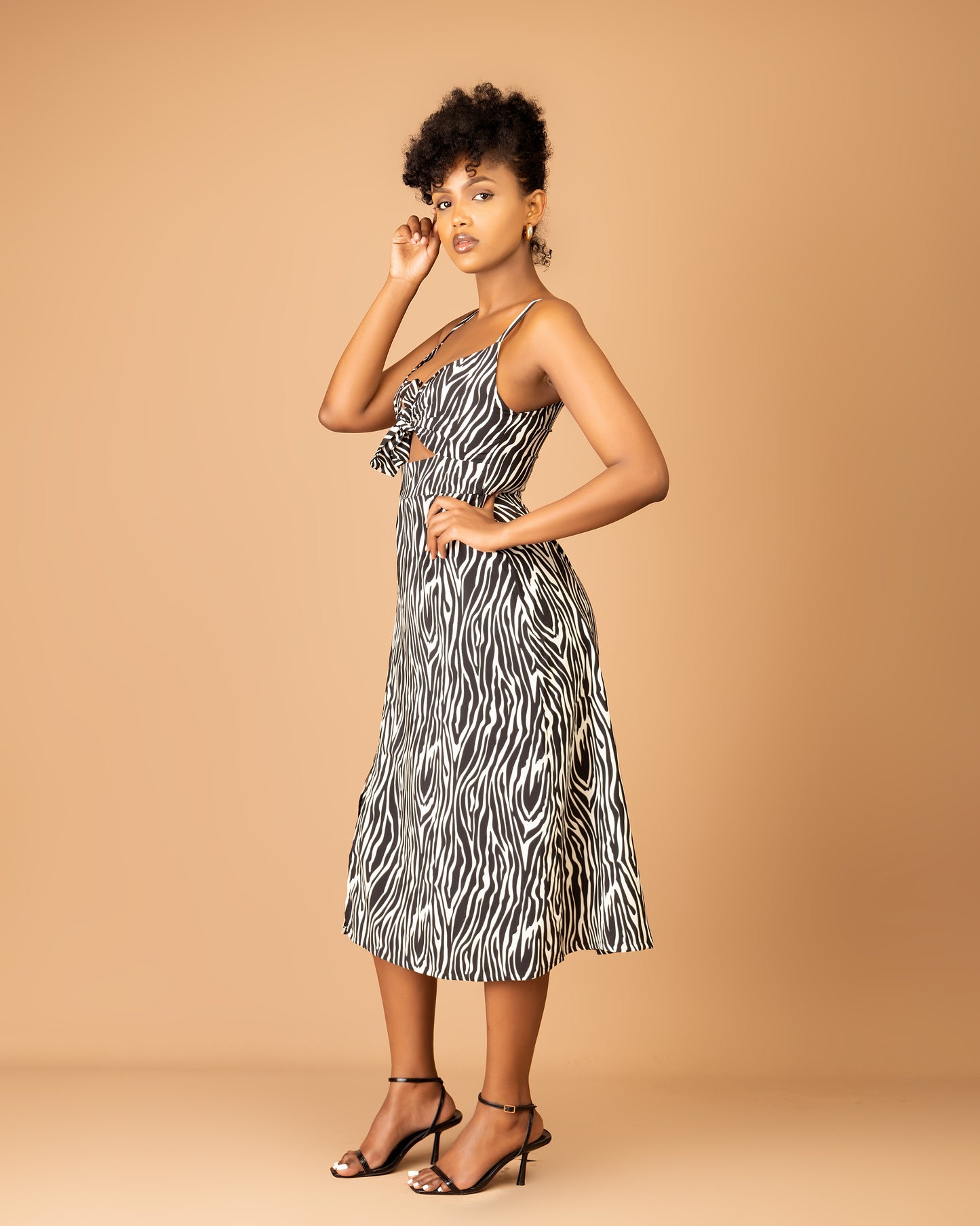 Tiger Print Front Tie Midi Dress