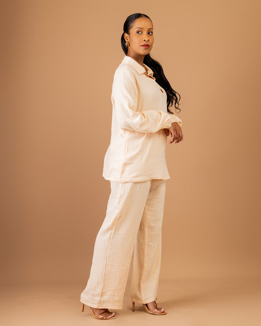 Apricot Cotton Two-Piece Pant Set