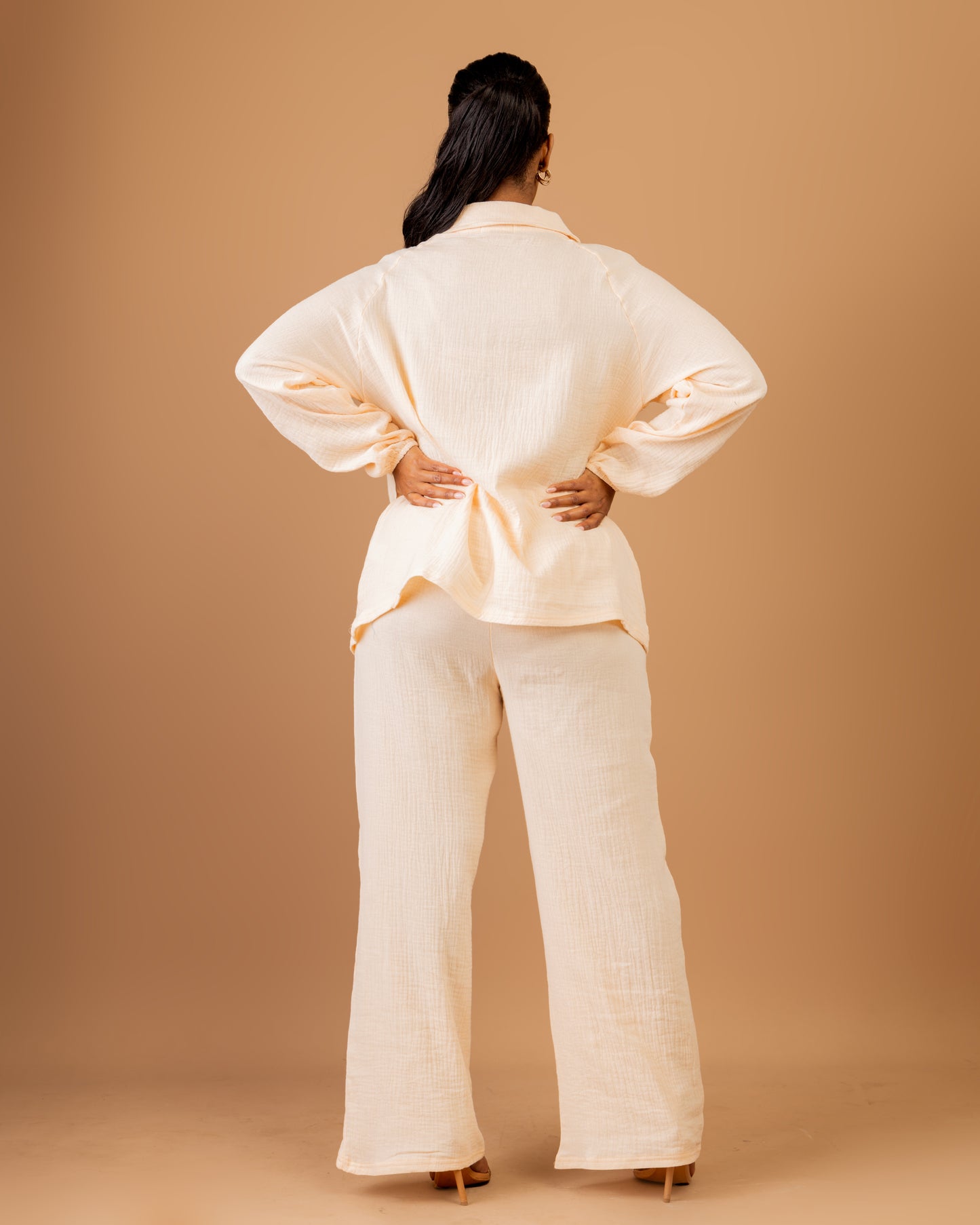 Apricot Cotton Two-Piece Pant Set